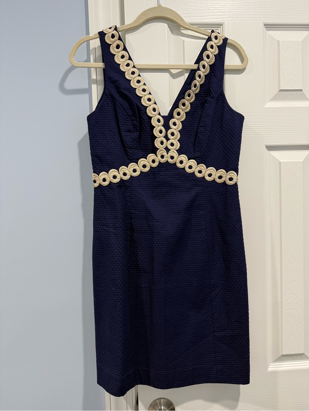 Lilly Pulitzer Navy Mini Dress with Gold Crochet Trim